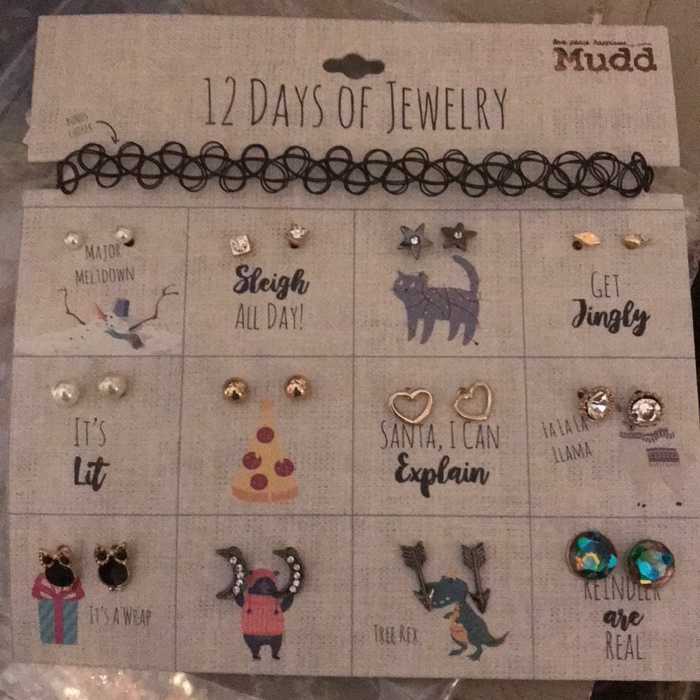 Mudd Tattoo choker 12 different post earrings Nickel free